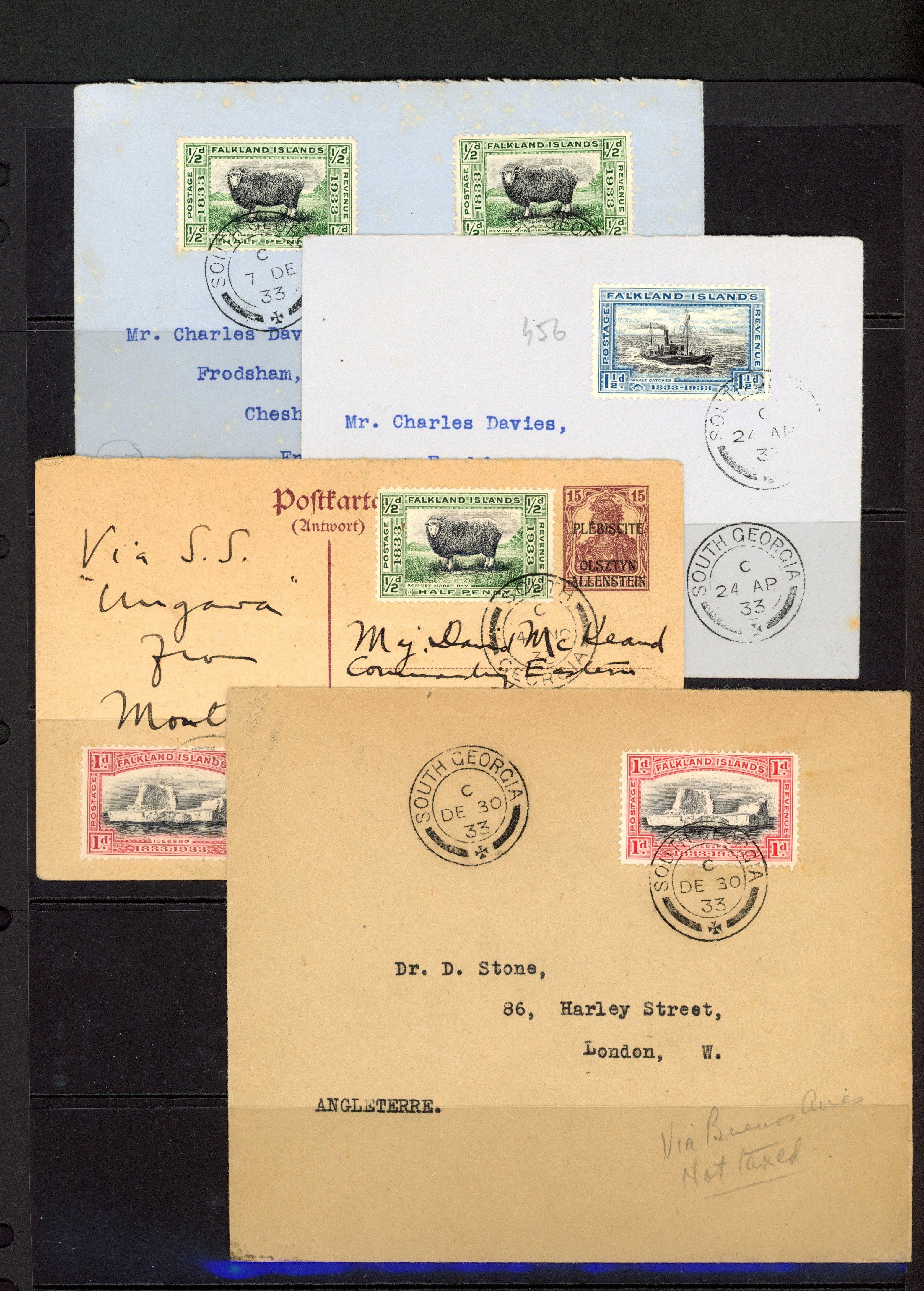 Dependencies South Georgia 1933 Centenary covers