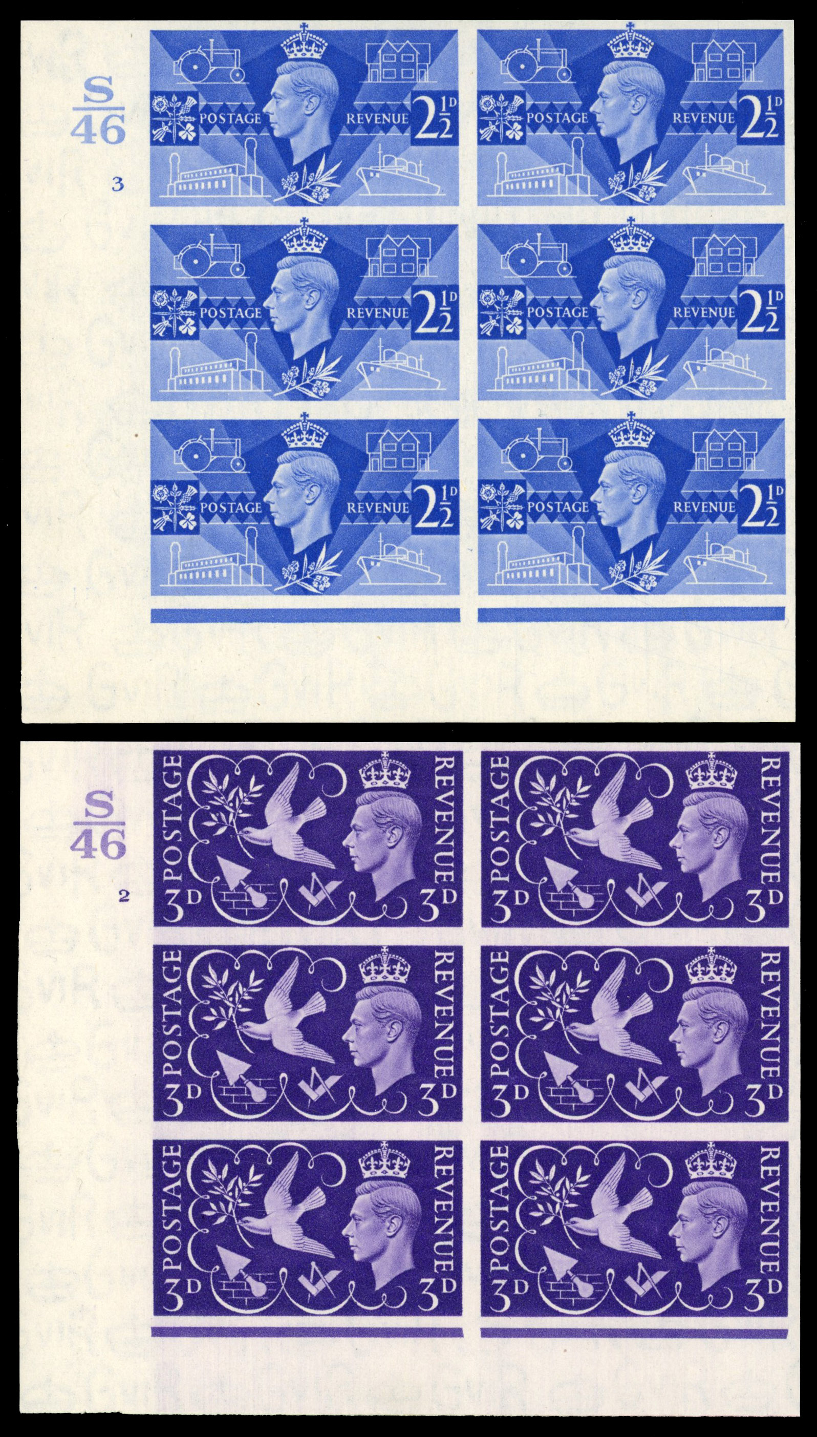 SG 491-2 1946 Victory pair in Imprimatur Cylinder blocks