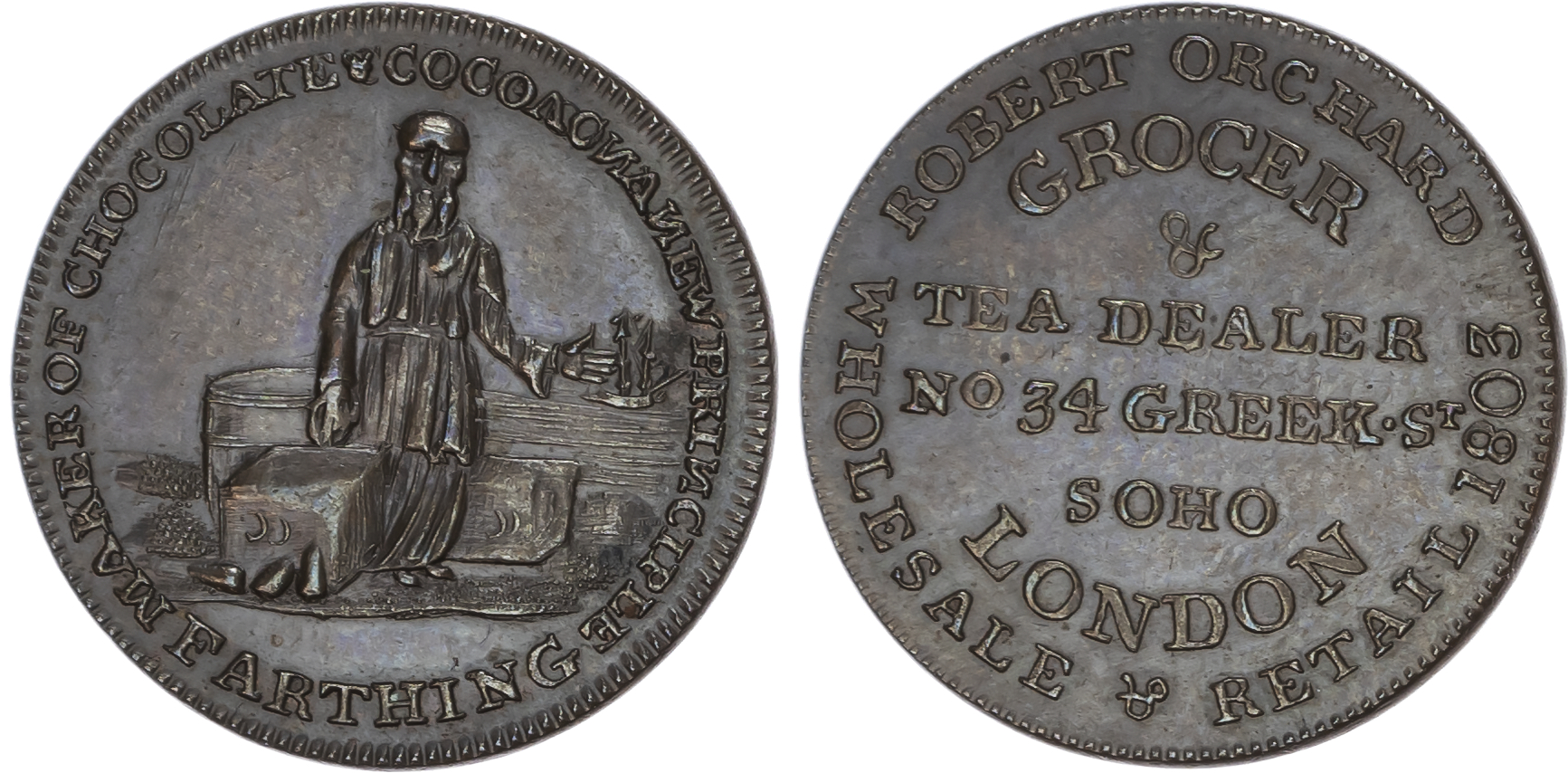 London, Soho , Robert Orchard Farthing 1796, Draped bust left of Orchard wearing a hat, rev. RO cypher, edge p…