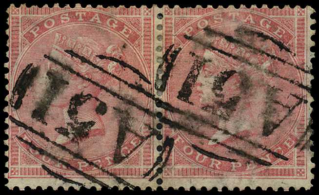GB USED ABROAD: 1857 4d rose pair cancelled...