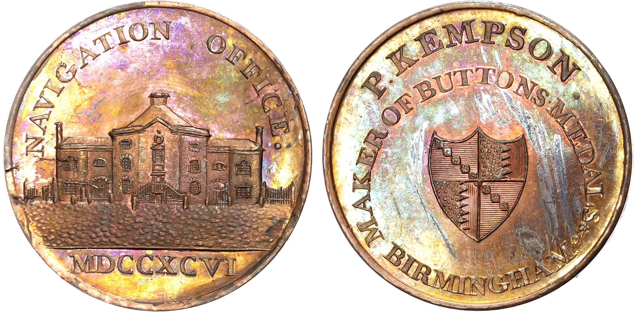 Warks.  Birmingham, P Kempson’s Series of Birmingham Buildings Halfpence, Old Meeting as Rebuilt, edge plain, 29.1mm/12. …