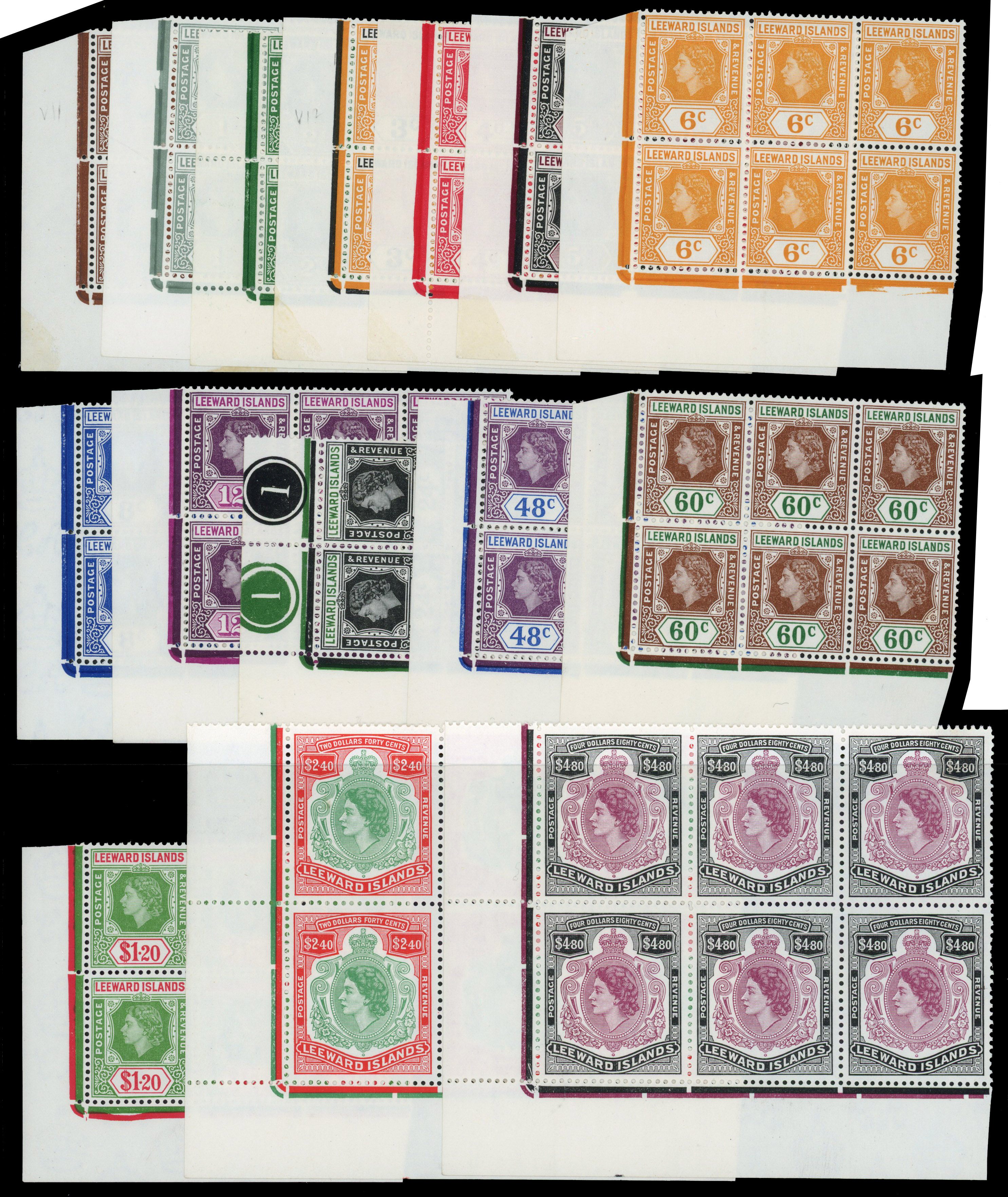 Leeward Islands SG 126-140, a blocks mint