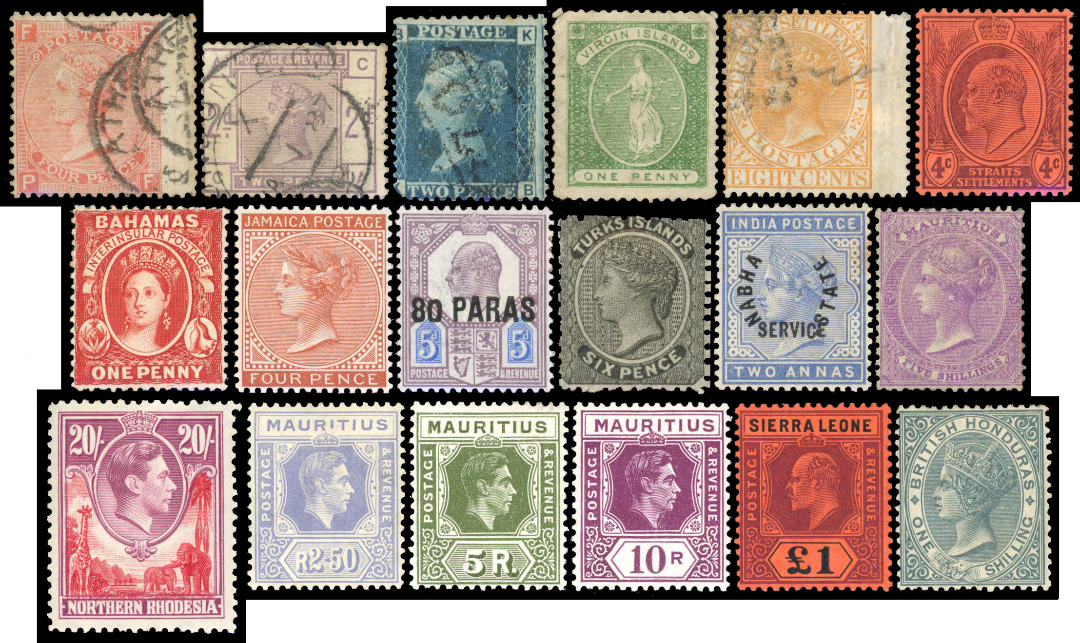 Commonwealth QV-KGVI mint and used selection on a stockcard
