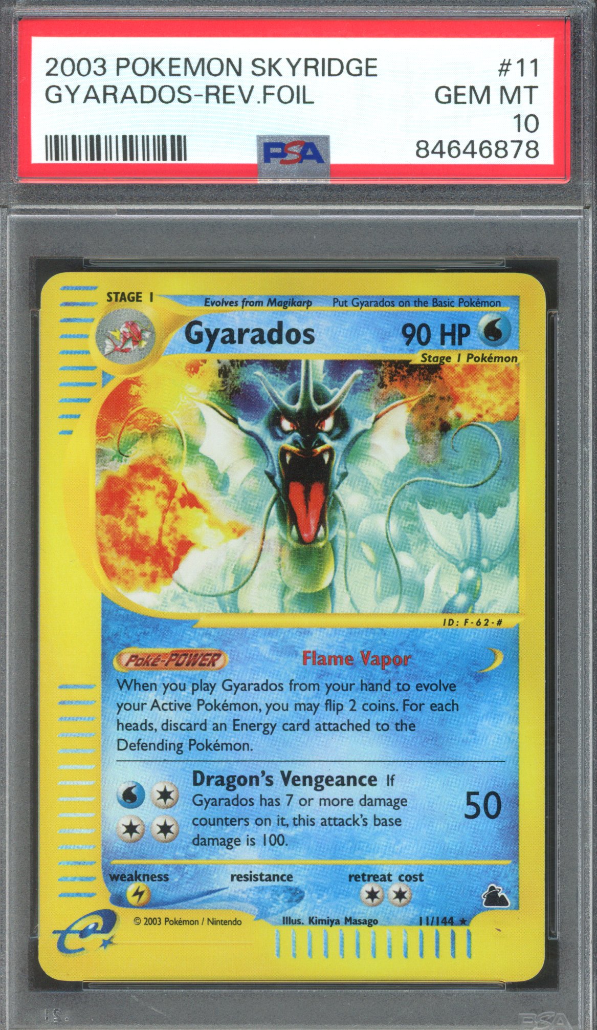 Pokémon TCG - PSA 10 Gyarados - Reverse Foil #11 - Skyridge