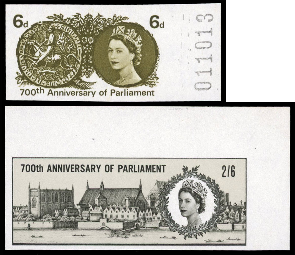 Great Britain 1965 6d-2s6d 700th Anniversary of Parliament, Set of Two, BPMA Imprimatur, SG 663/4