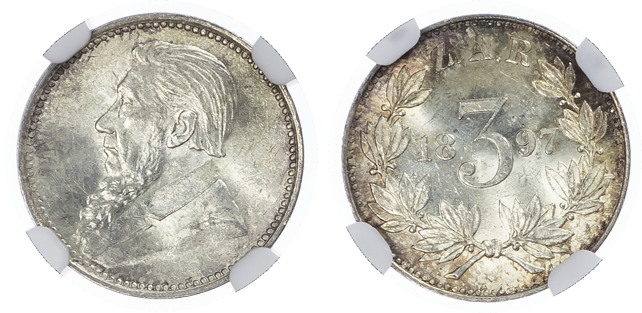 South Africa. Paul Kruger AR Threepence. 1897.