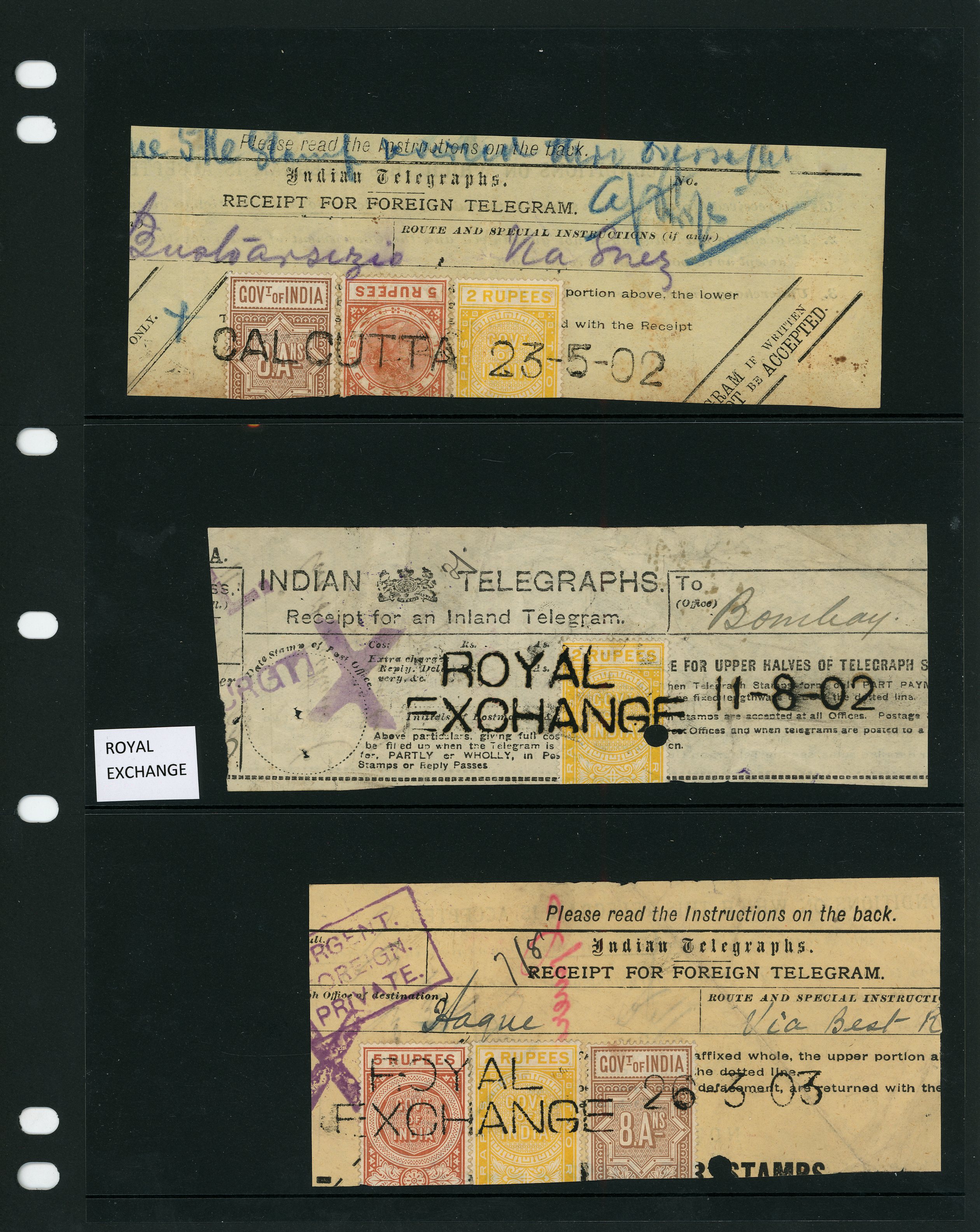 India Telegraphs. 1900 2r yellow; extensive used accumulation SG T55