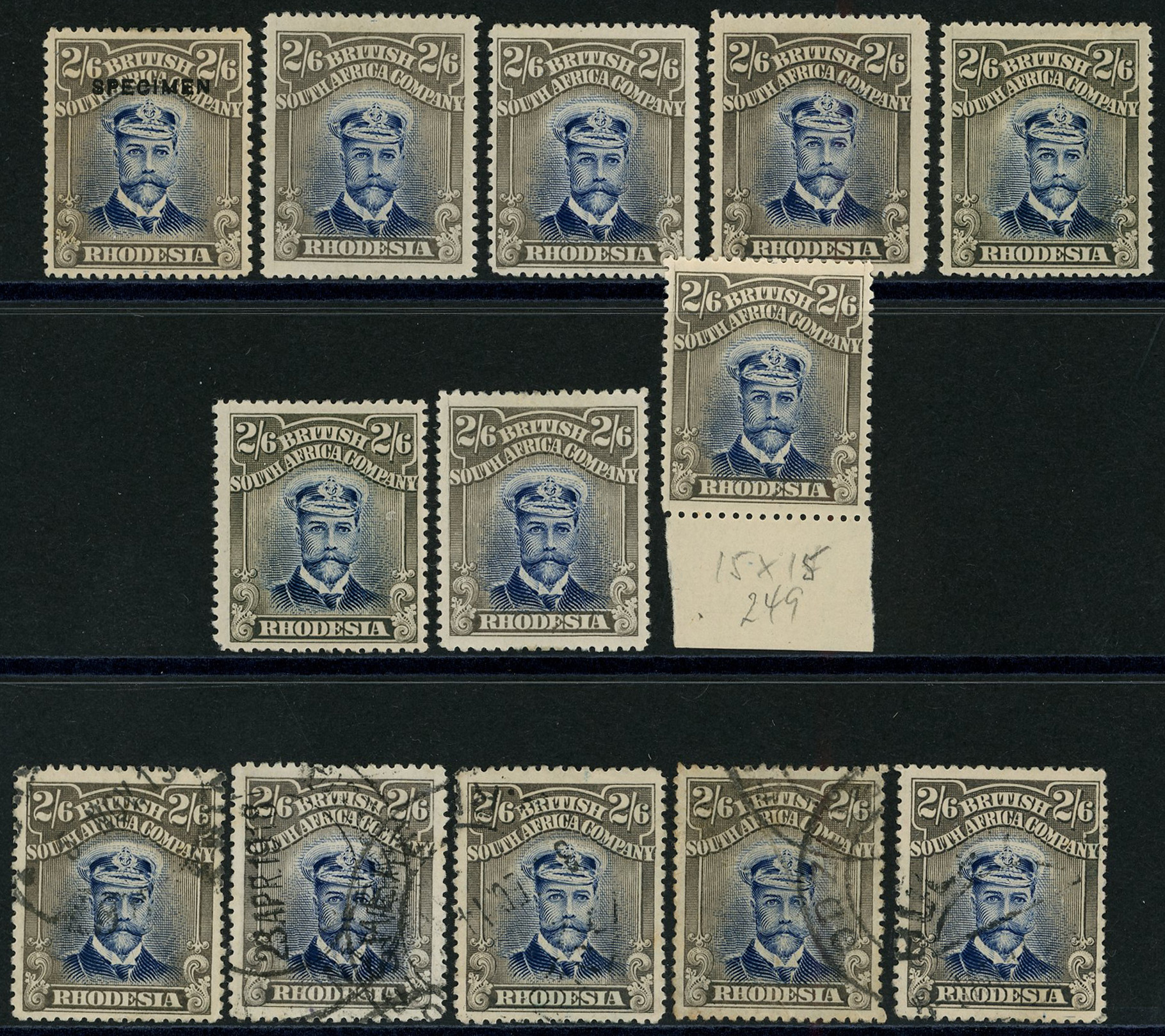 1913-7 2/6d Head Die II, perf 15. Eight...