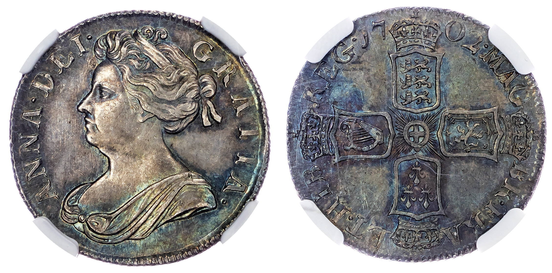 Anne (1702‐1714), AR Shilling, 1702, Pre Union. NGC MS 63