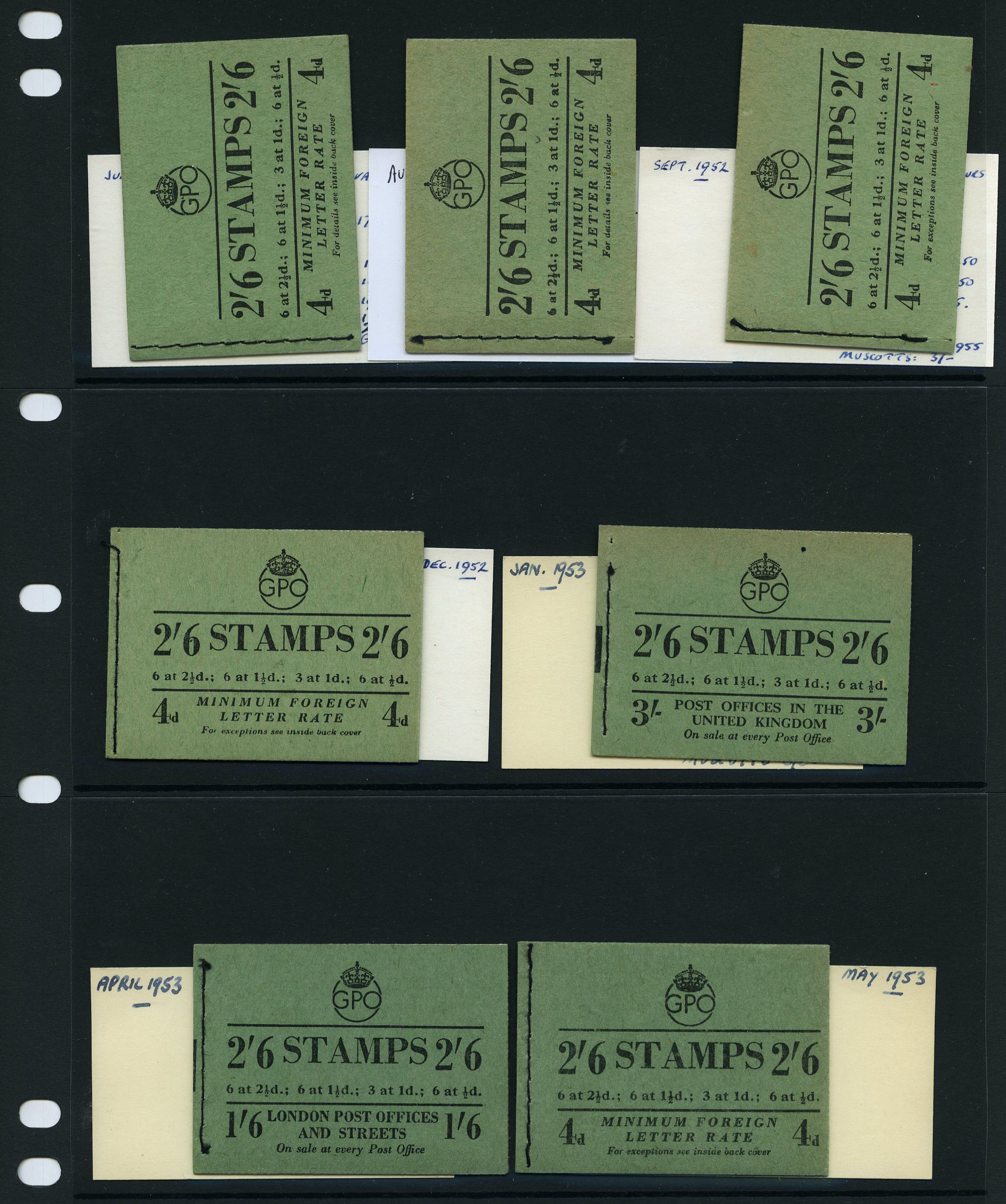 1951-3 2/6d booklet group, new colours,...