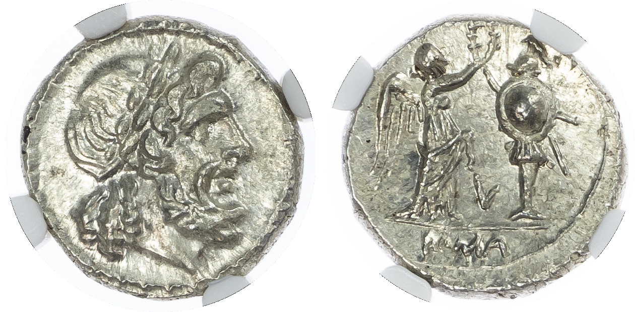 Roman Republic, Anonymous (c. 211‑208 BC) AR Victoriatus, uncertain mint, 3.17g.