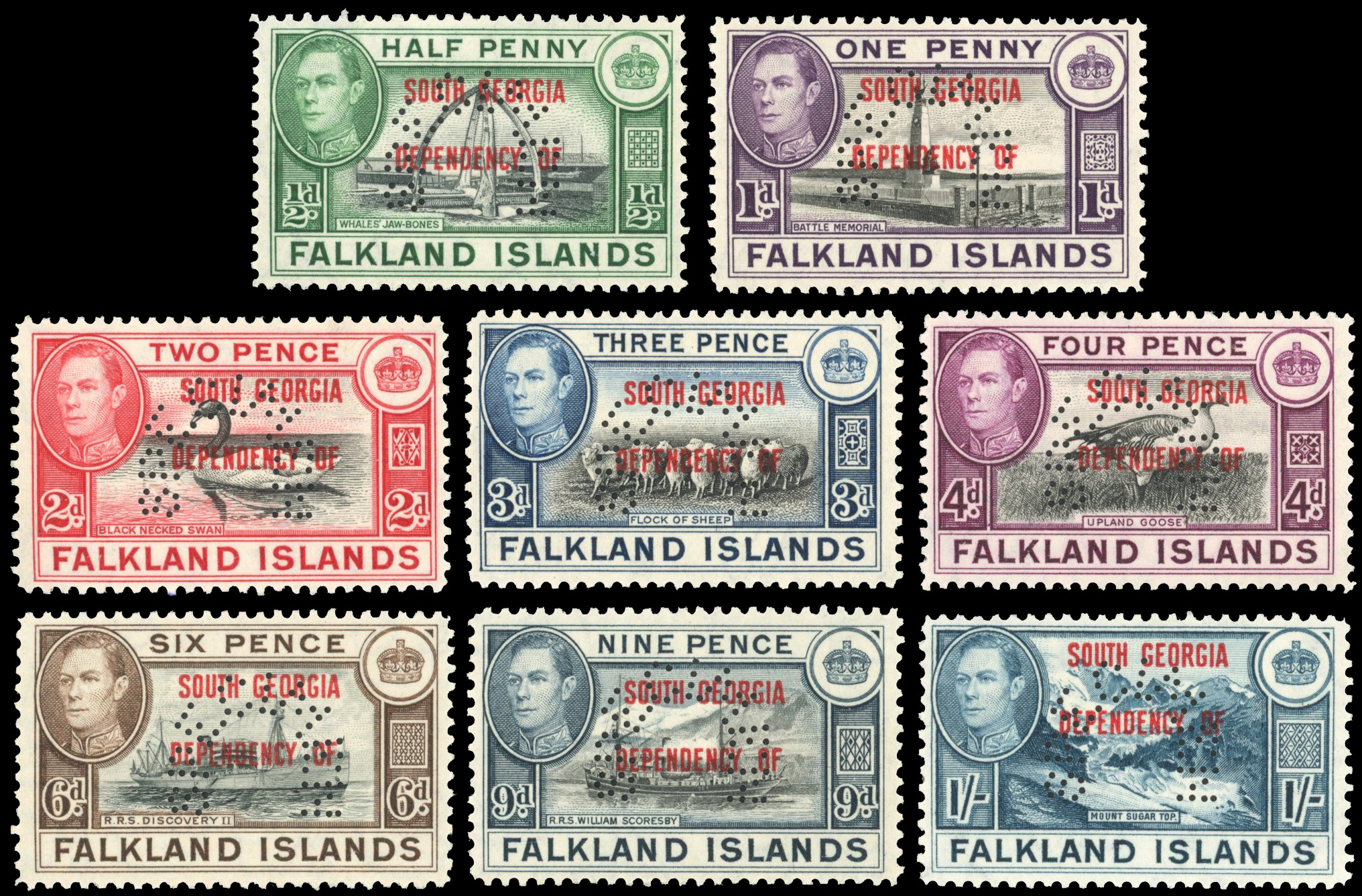 Falkland Islands Dependencies SG B1s-8s South Georgia 1944 Specimen set