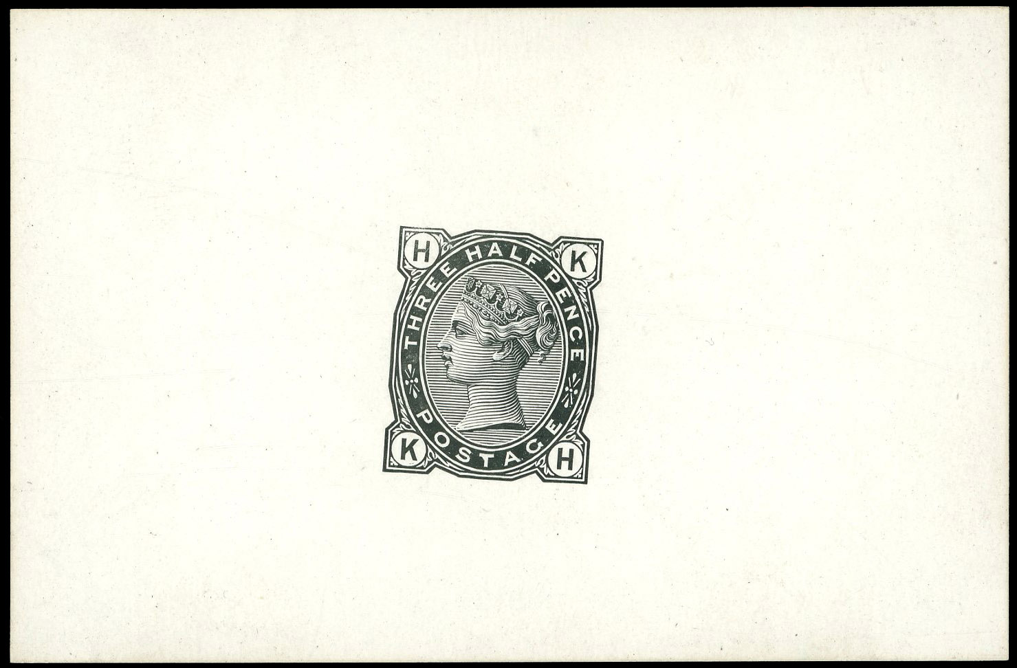 1880 1½d Provisional Issue Essay. Very fine die-proof by De la rue, printed in black on white glazed card (92x61mm) comb…