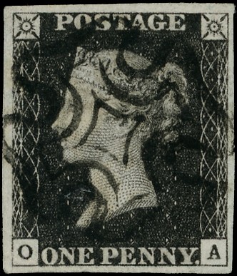 1840 1d black plate 6, (OA), four...