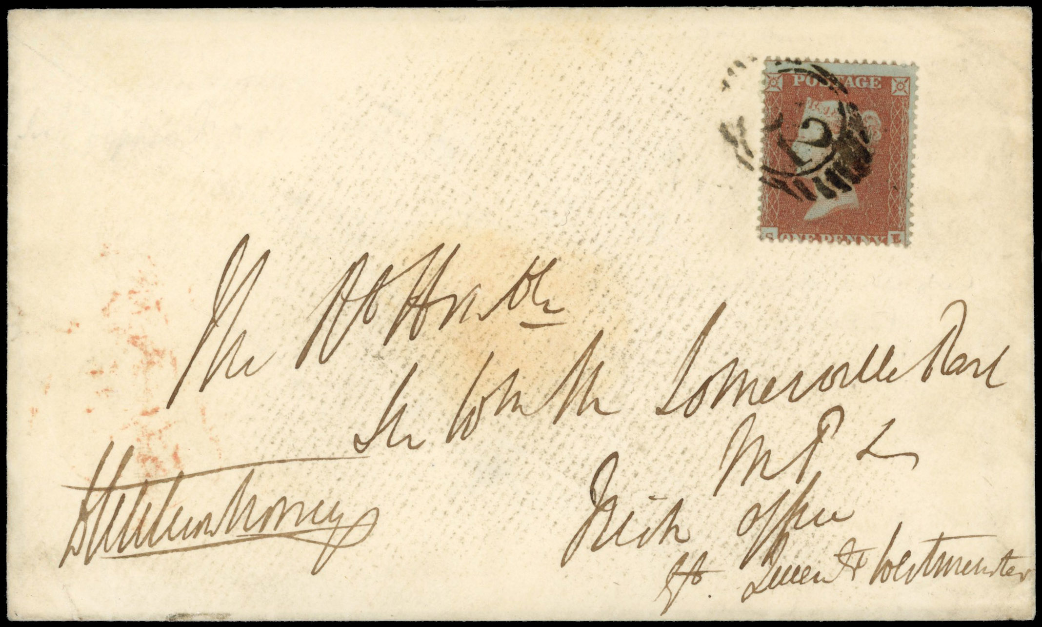 Great Britain 1851 1d Red brown "Archer" Pl.98 COVER SG16b
