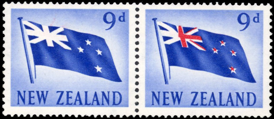 New Zealand 1960-66 9d red and ultramarine showing red omitted, SG 790a.