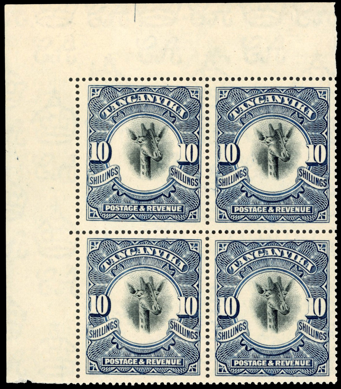 Tanganyika SG 87a 1922 10s watermark upright block mint