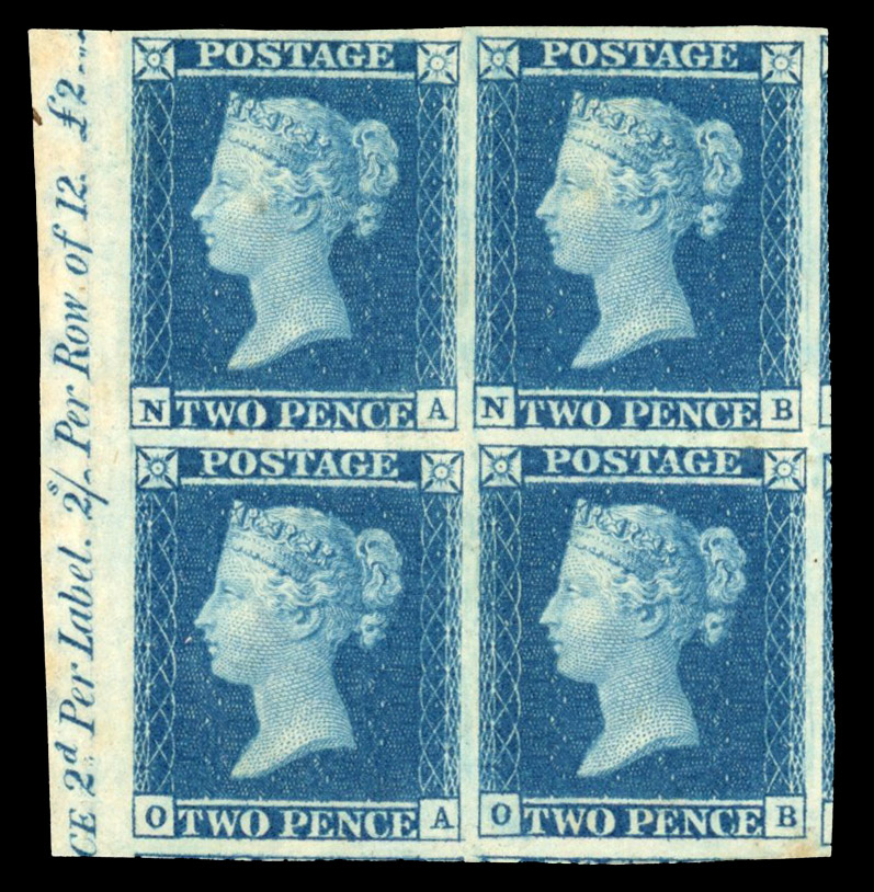 SG 14 1841 2d blue Plate 3 block mint