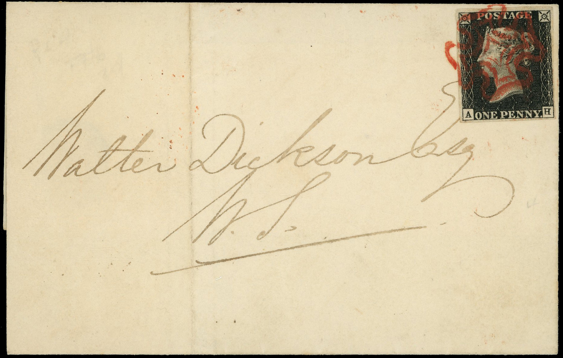 1840 1d Intense black Pl.4. (AH). Large part wrapper (SG1)