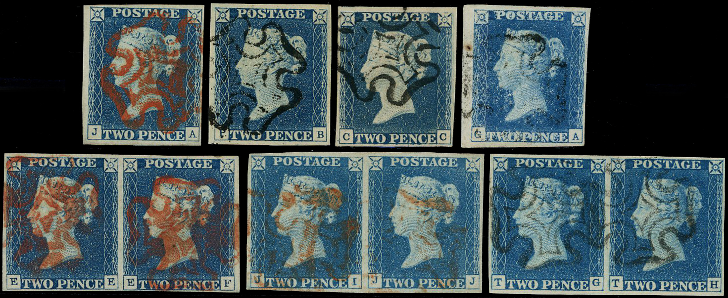 1840 2d Blue Pl.1. A group of seven used examples 