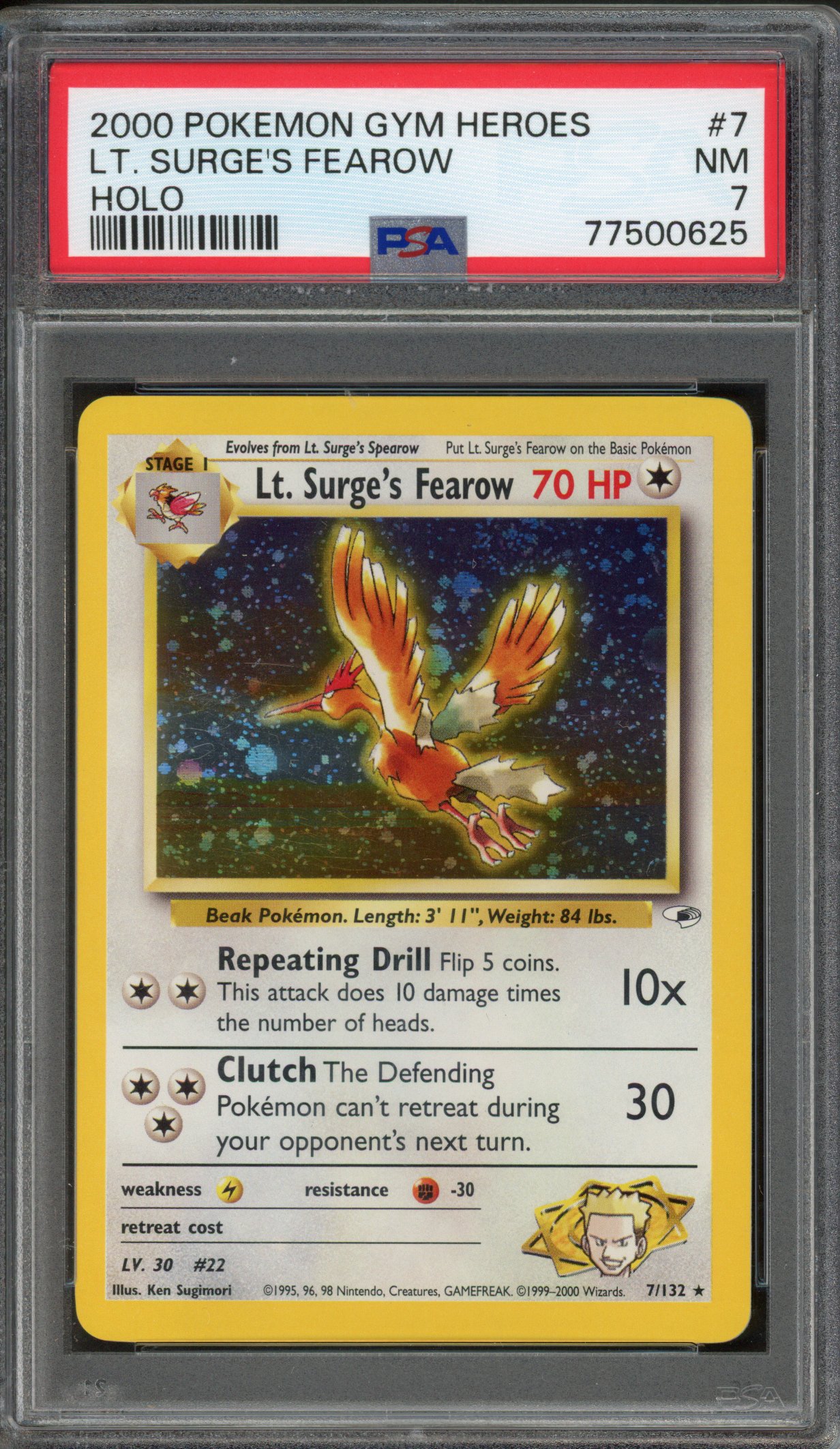 Pokémon TCG - PSA 7 Lt. Surge's Fearow Holo - Gym Heroes 2000