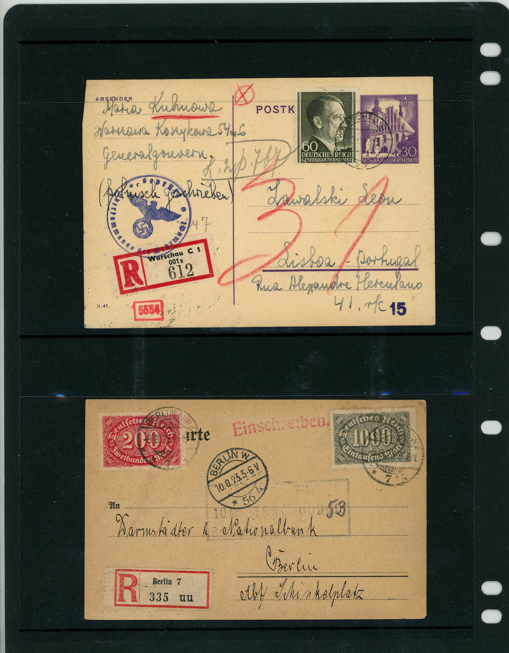 Germany Postal History Selection of registered postcards arranged on Hagner...