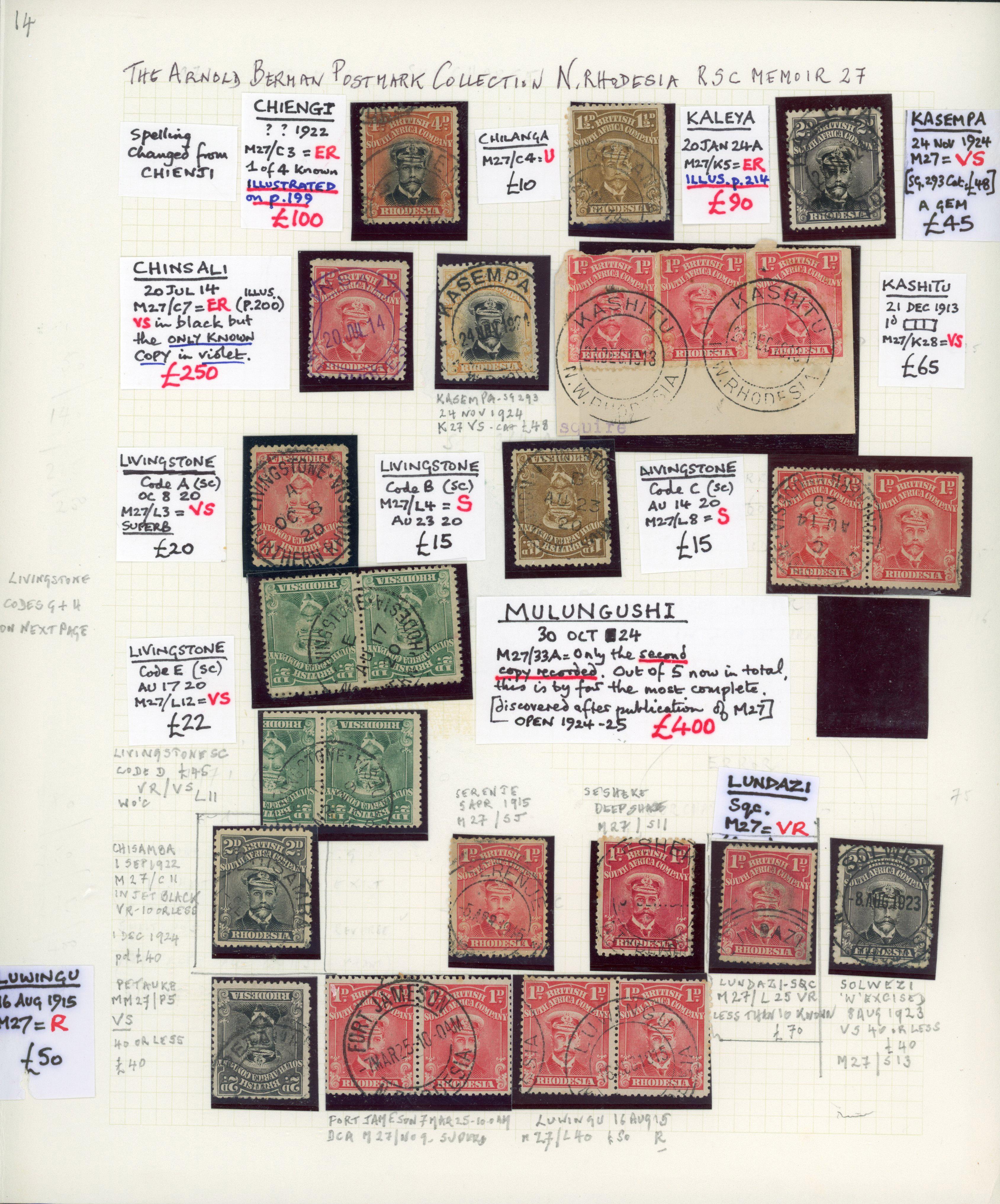 Rhodesia postmarks Northern Rhodesia collection