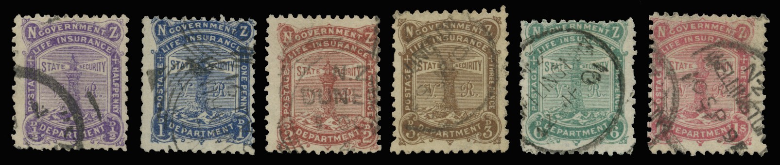 Life Insurance. 1891-98 set of 6 to 1s,...