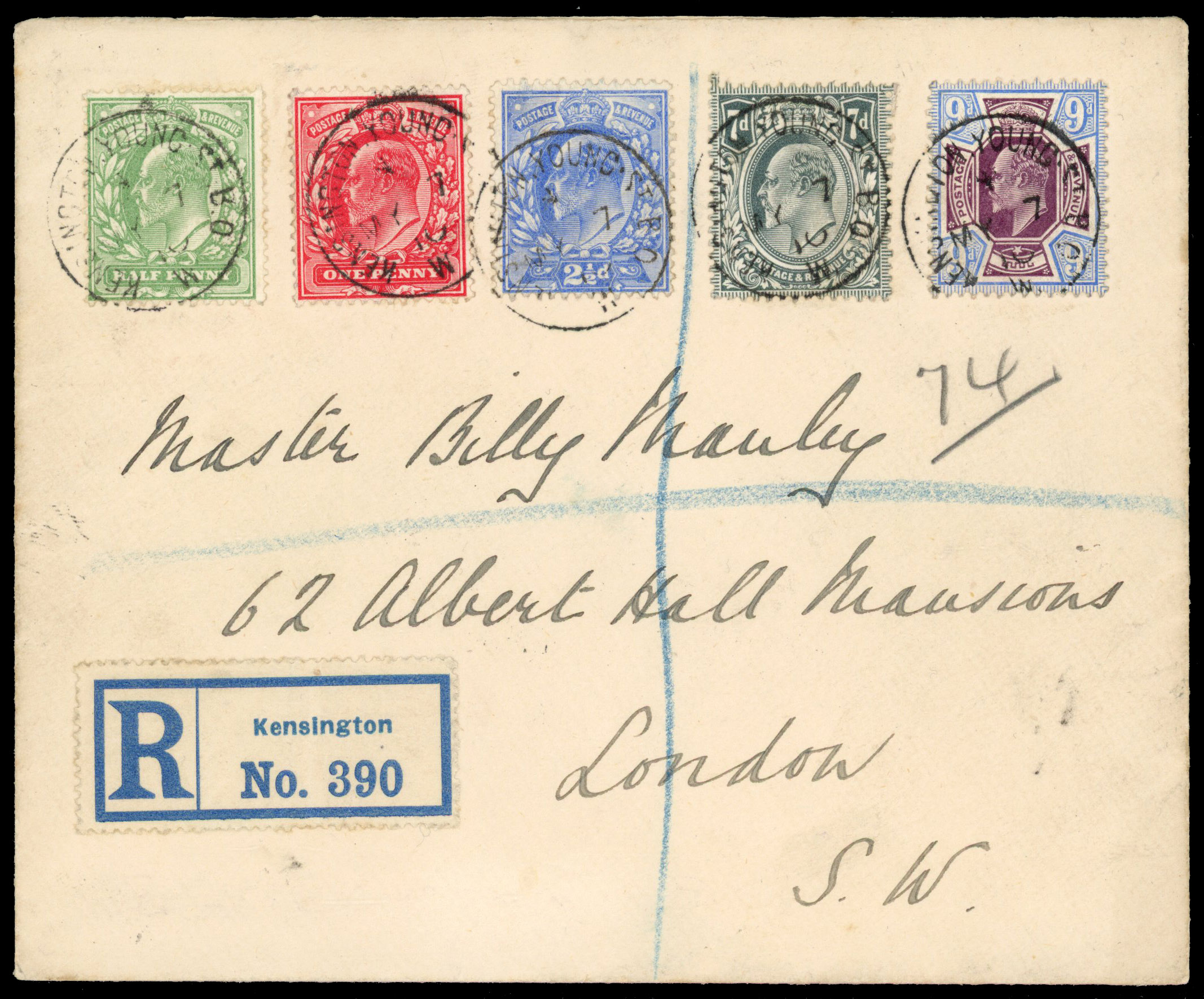 1910 Registered First Day Cover. DLR 7d FDC