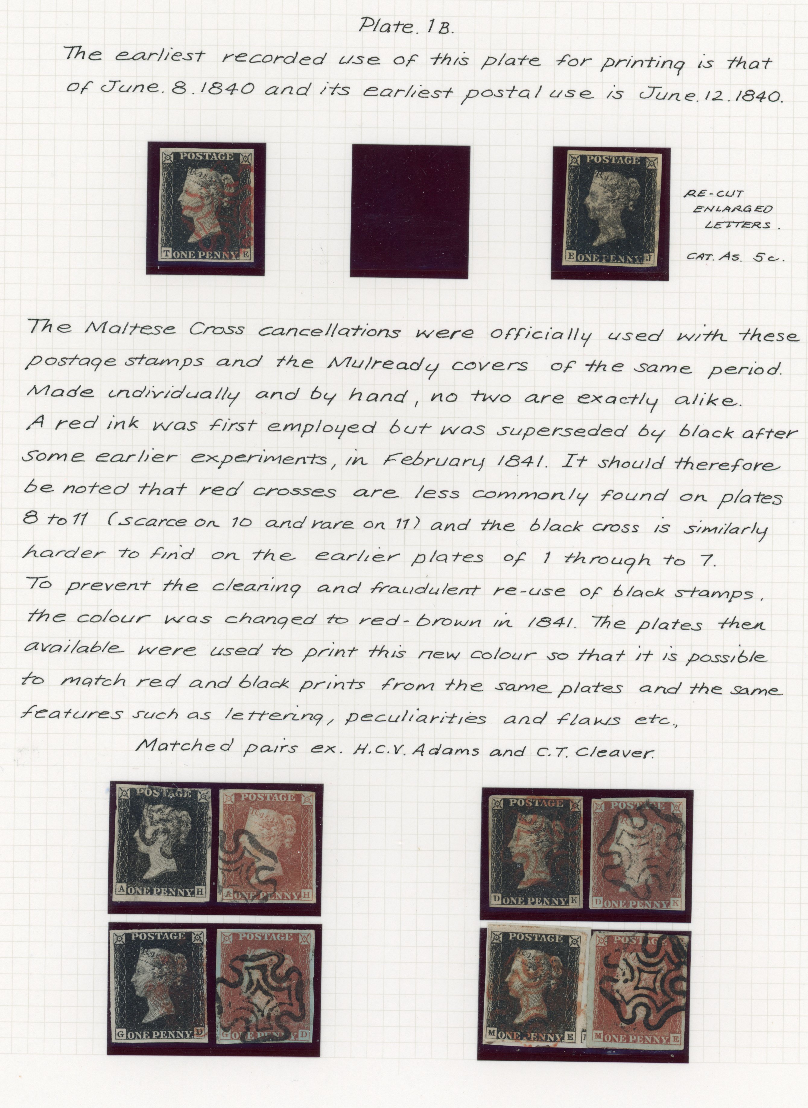 1840 1d Black Pl.1b. Fine group of ten adhesives