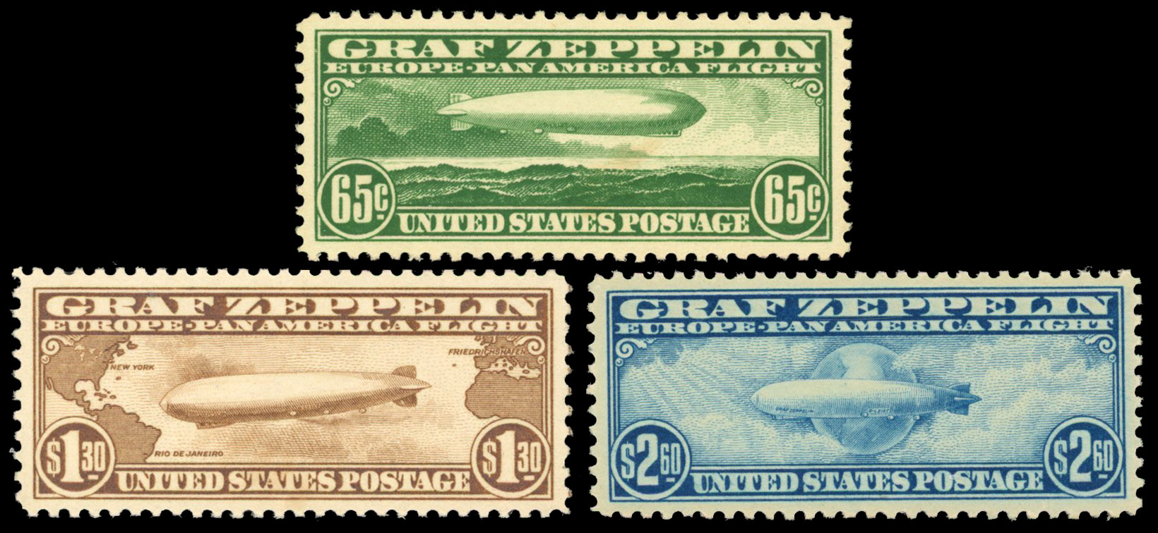 USA 1930 Graf Zeppelin set of three mint