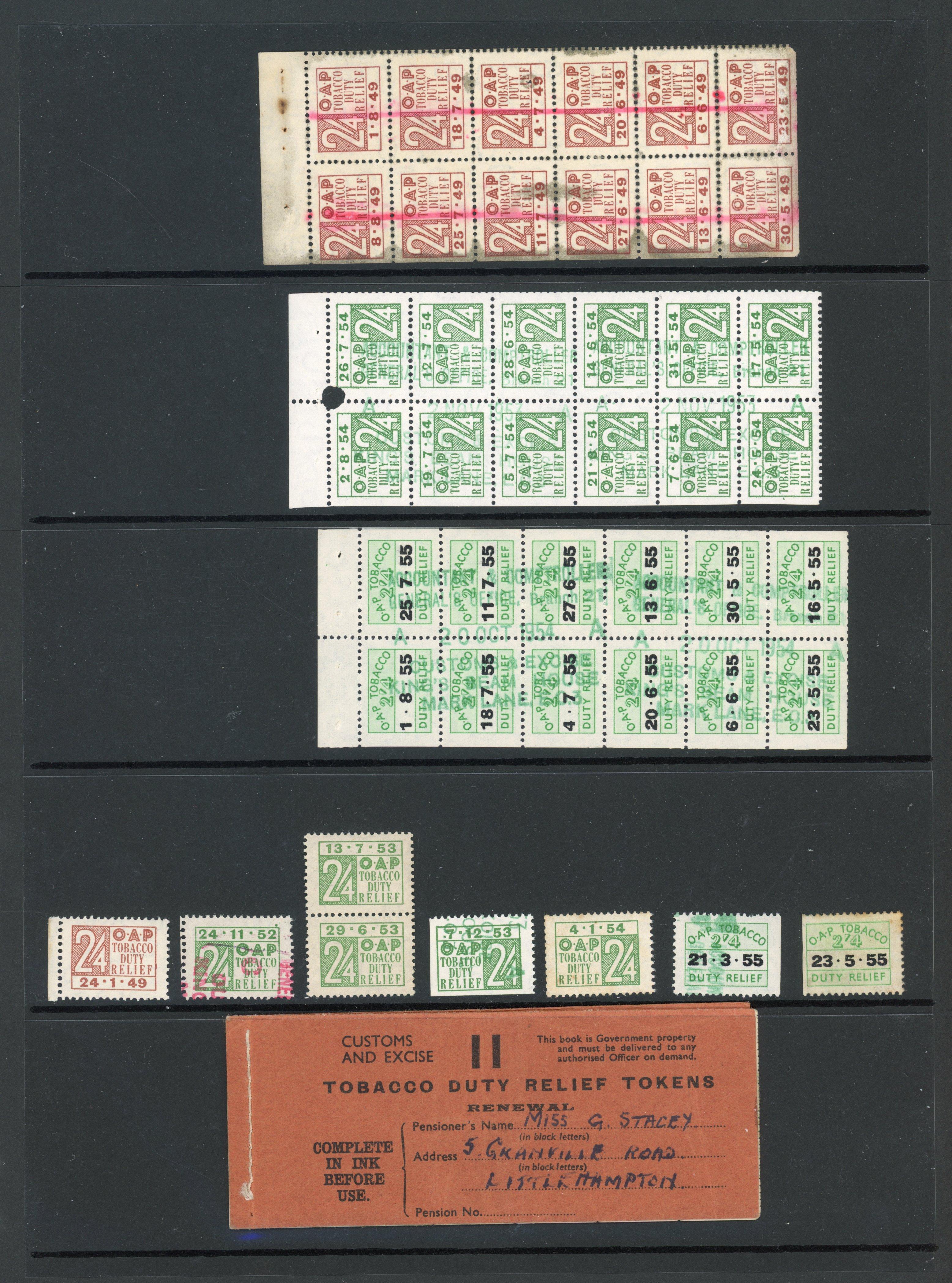 GB OAP Tobacco Duty Relief stamps