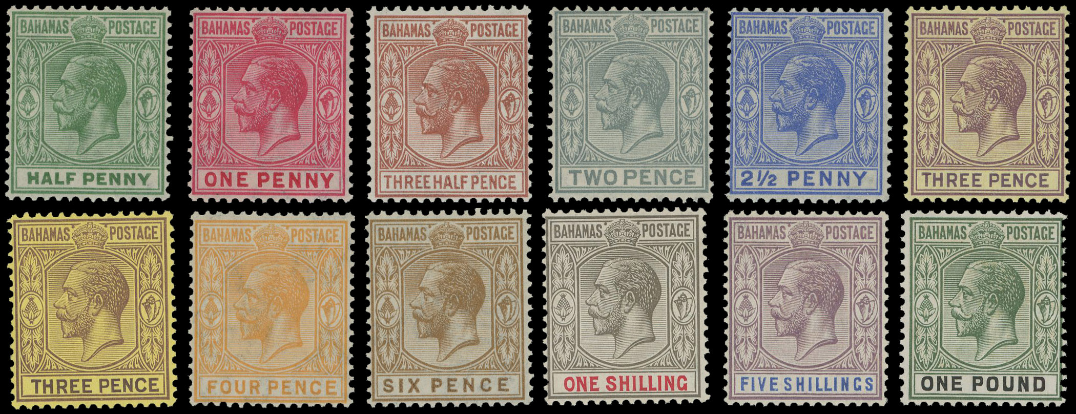 Bahamas 1921-37 Script wmk set of 12 to £1