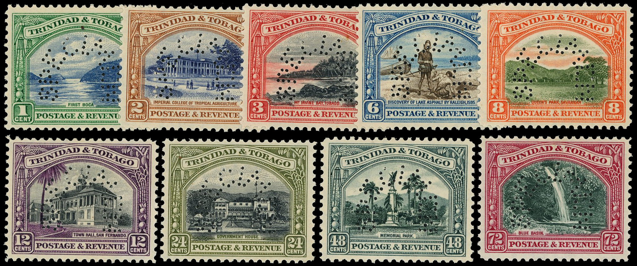 Trinidad & Tobago 1935 Pictorial set of nine perforated SPECIMEN, SG 230s/238s.