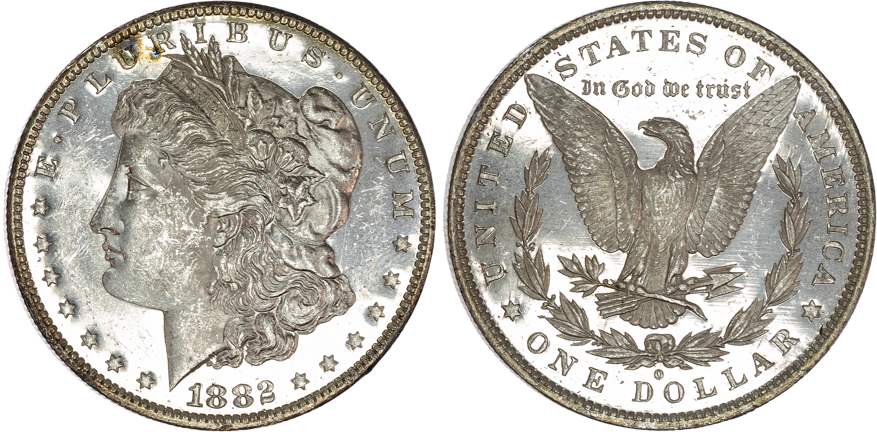 USA , silver Morgan Dollar, 1882, New Orleans, 26.76g (KM 110). Uncirculated, prooflike.…
