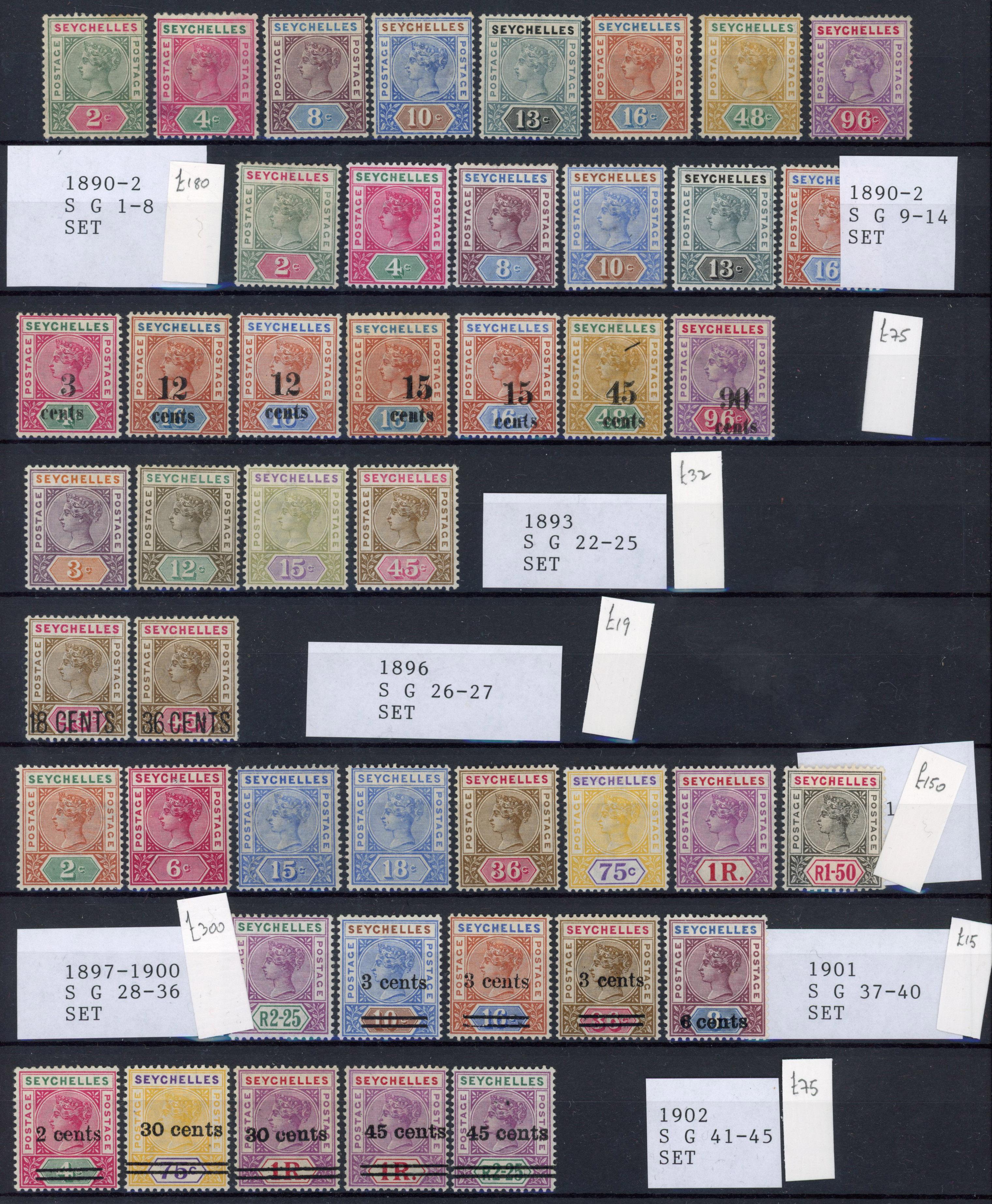 Seychelles: 1890-1935 mint selection arranged on stockpages