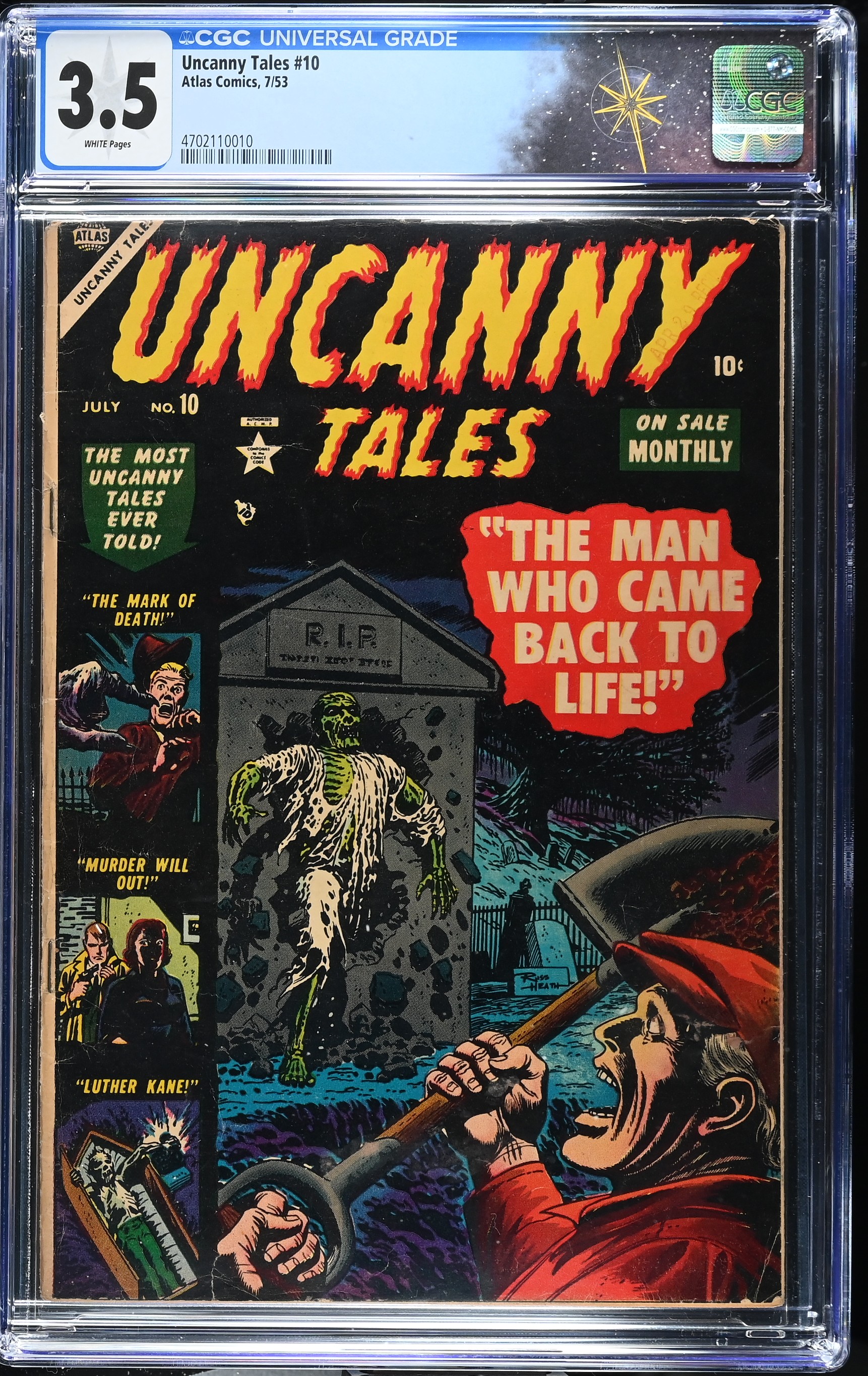 Uncanny Tales #10 CGC 3.5 Cover by Russ Heath (Atlas Comics, 1953) White Pages