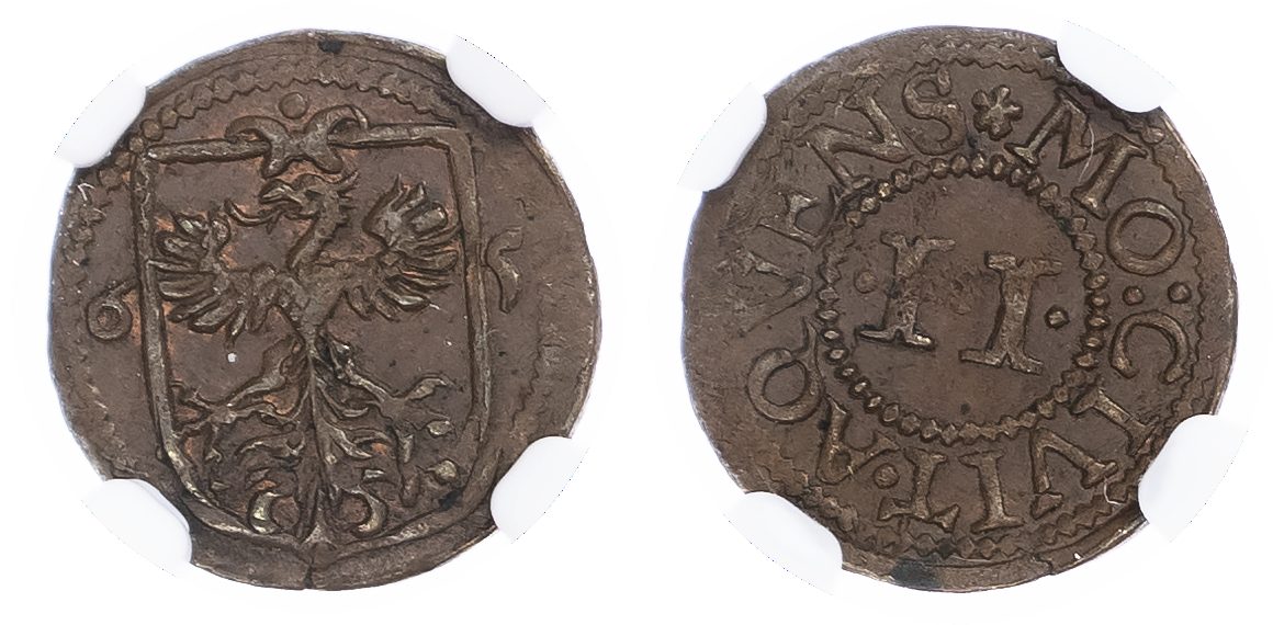 Gemany, States. Aachen CU 2 Heller. 1605.