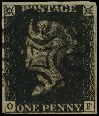 1840 1d black, Plate 8, (OF), four clear...