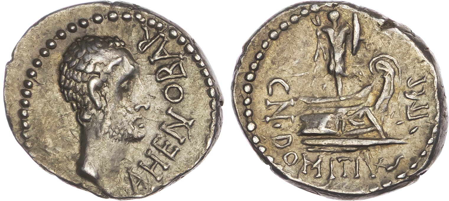 Cn. Domitius Ahenobarbus (41‑40 BC) AR Denarius, uncertain mint on the Adriatic or Ionian coast, 3.98g.