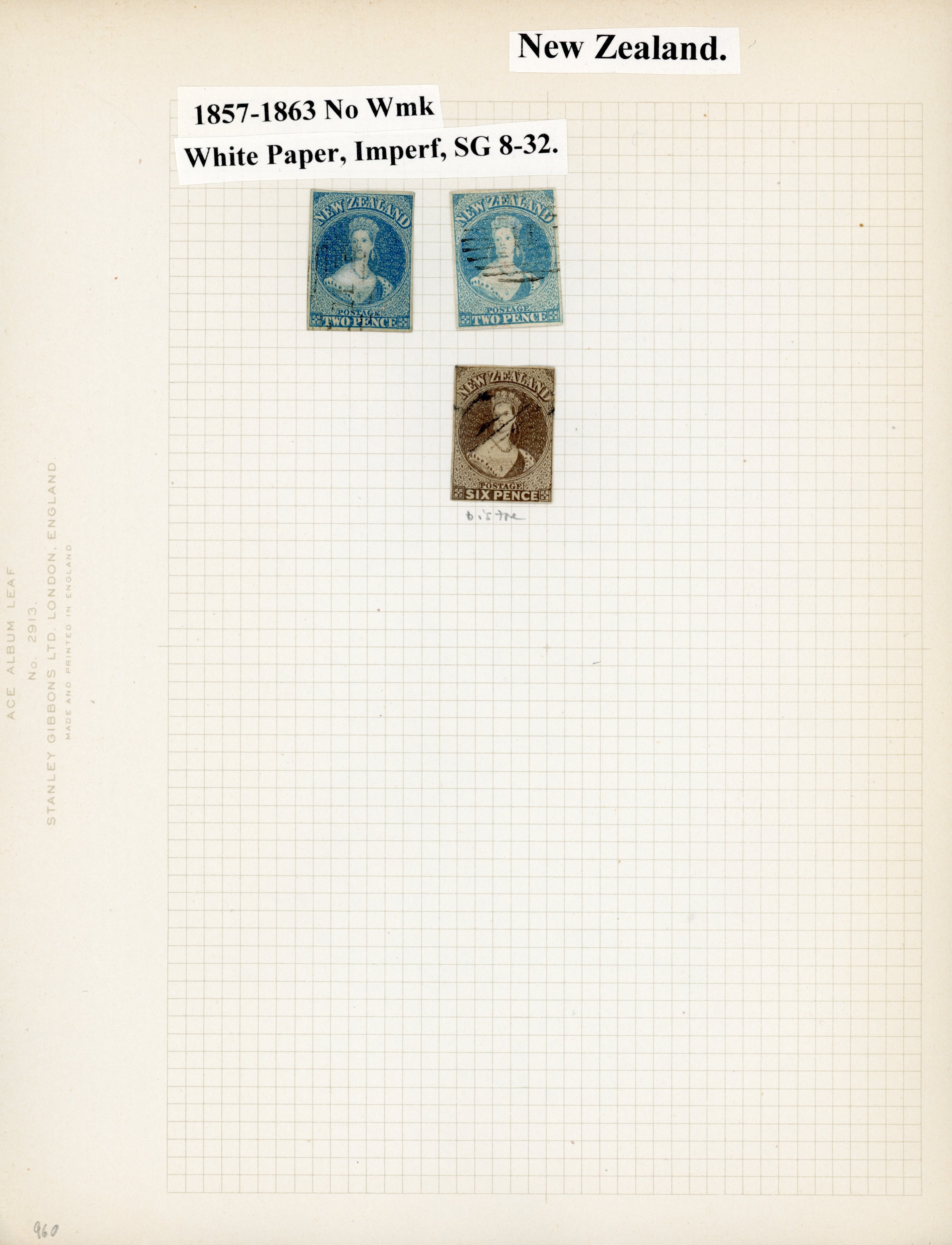 NZ 1857-73 mainly used selection of Chalon heads imperf and perforated on album leaves