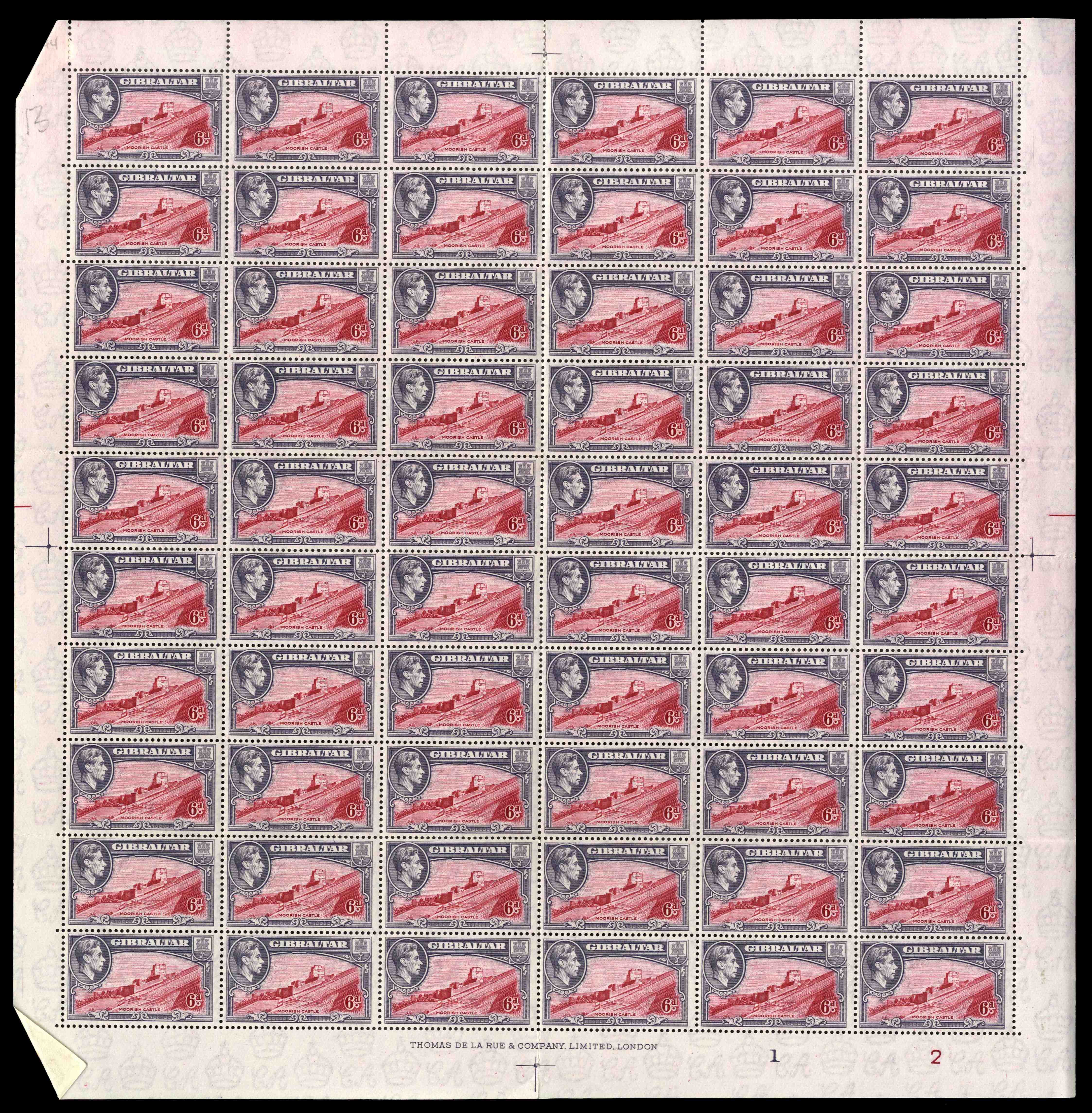 Gibraltar 1942-5 6d perf 13 sheets mint