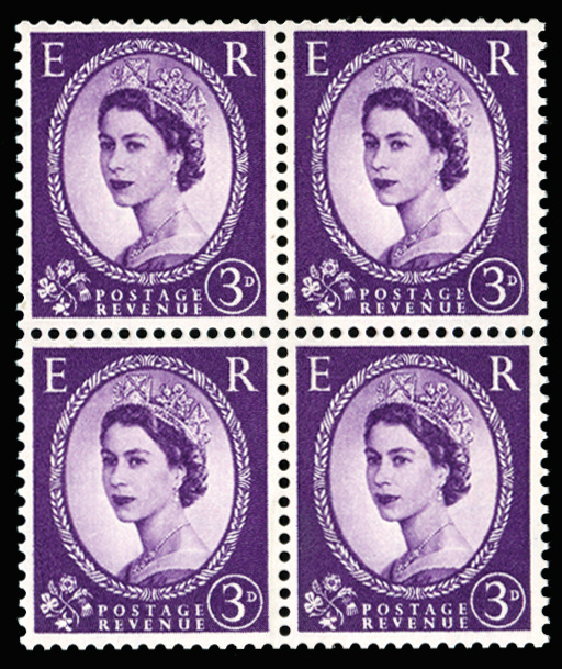 GB SG575var 1959 3d Deep violet “Dollis Hill Phos.Trial x 4
