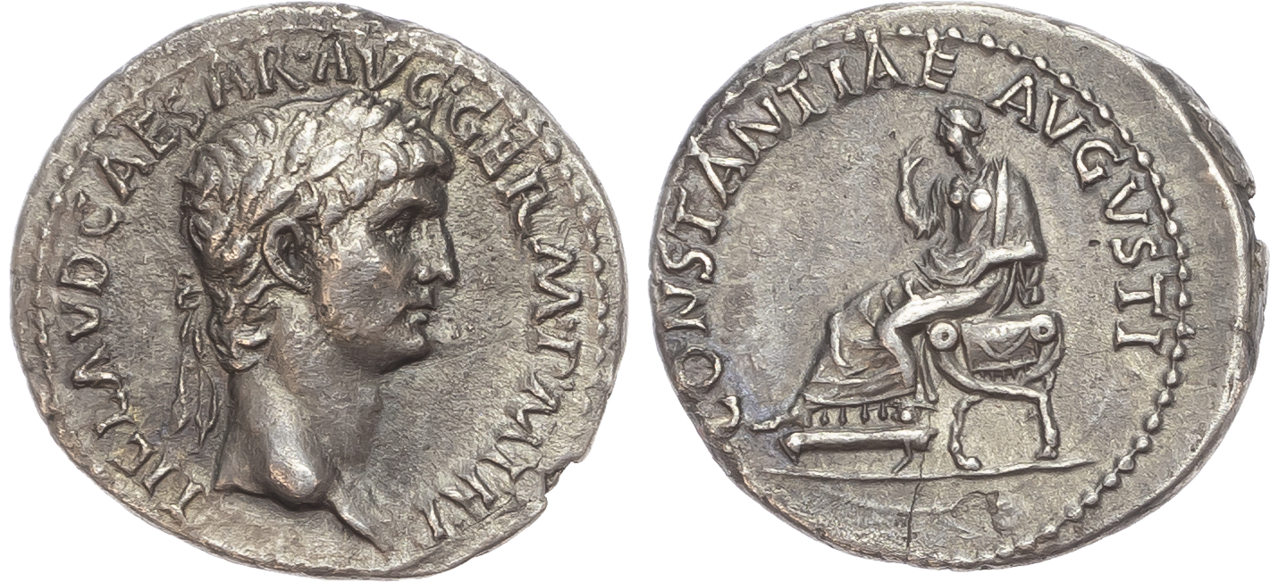 Claudius (AD 41-54) AR Denarius, Rome, AD 40-41, 3.50g.