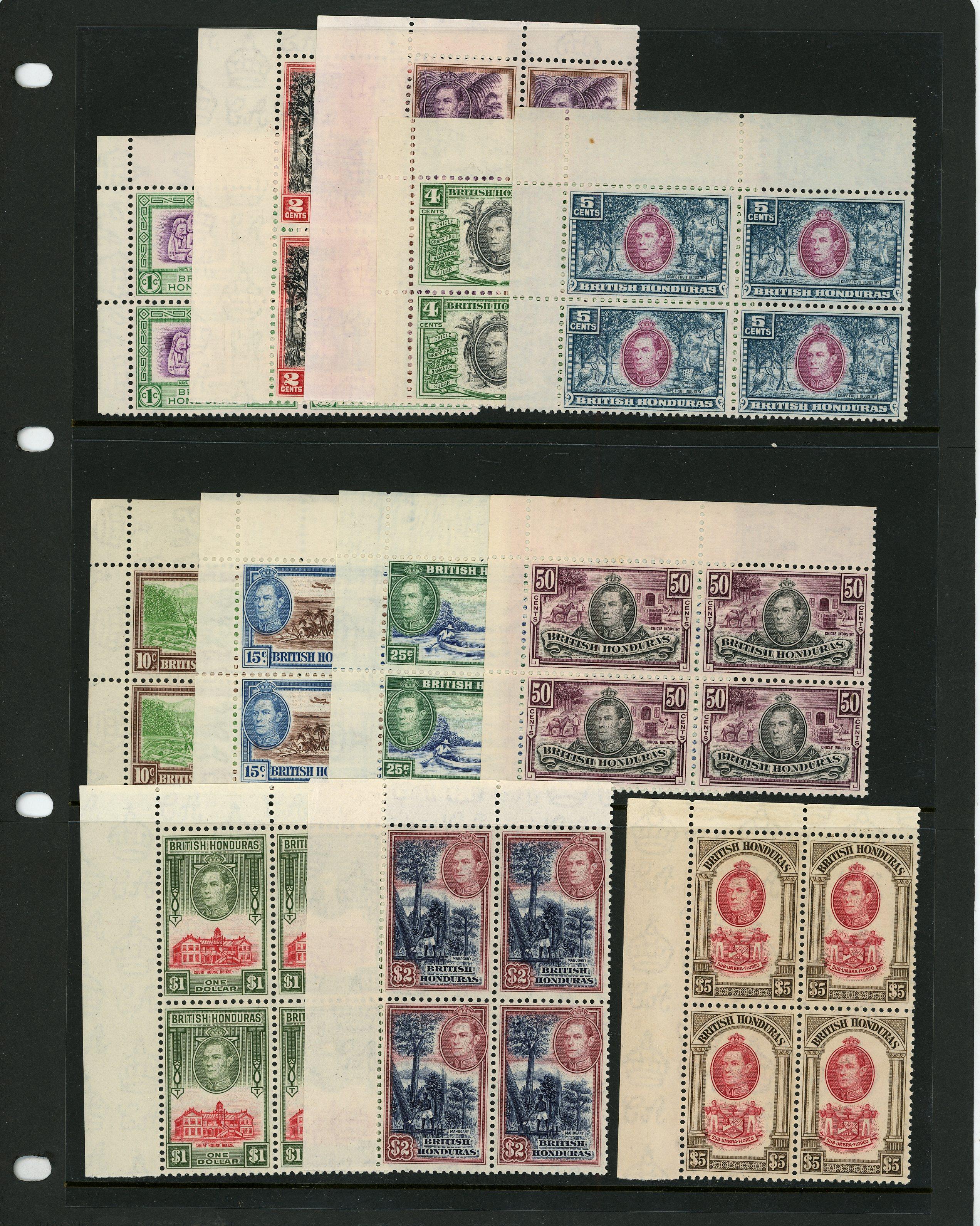 British Honduras SG 150-161 blocks of four mint