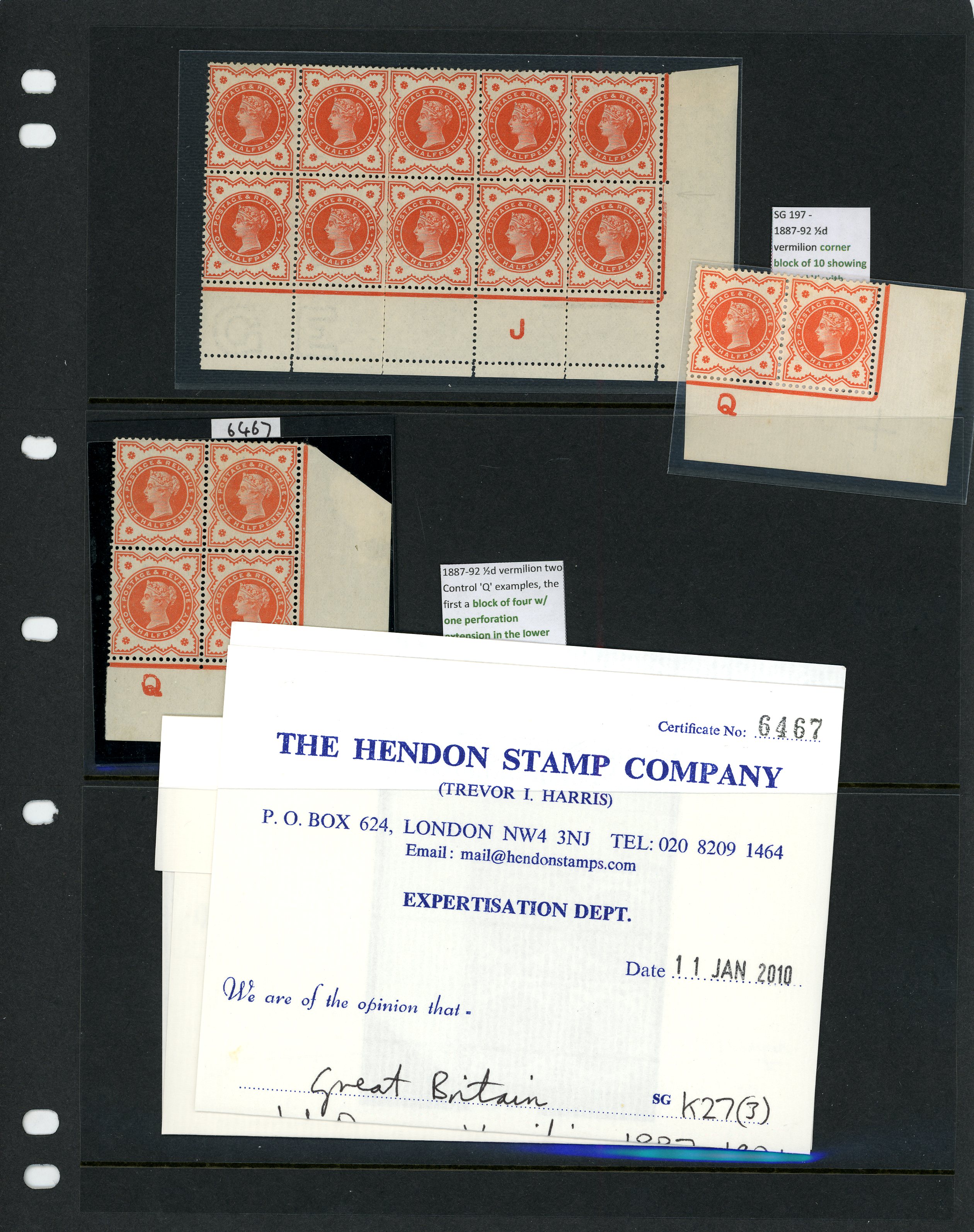 1887 ½d vermilion interesting group of...