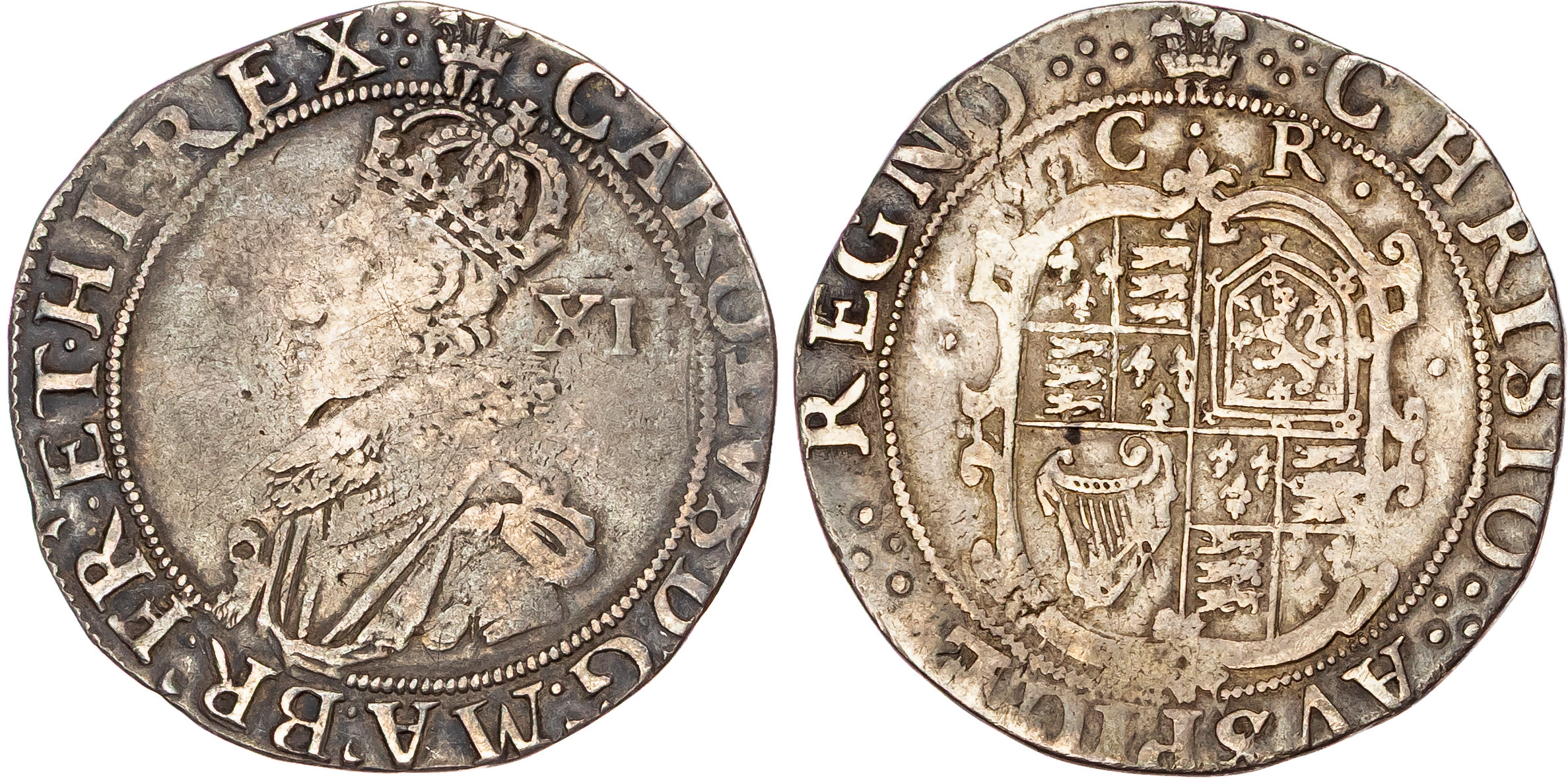 Charles I (1625-1649), AR Shilling, Group C, type 2a, Tower mint (under King), mm. plume (1630-1). 