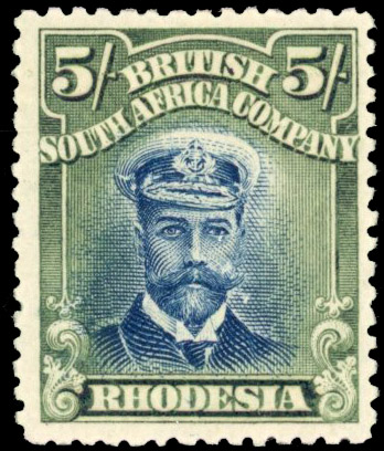 Rhodesia 5/- SG 239 blue and deep olive-green variant mint