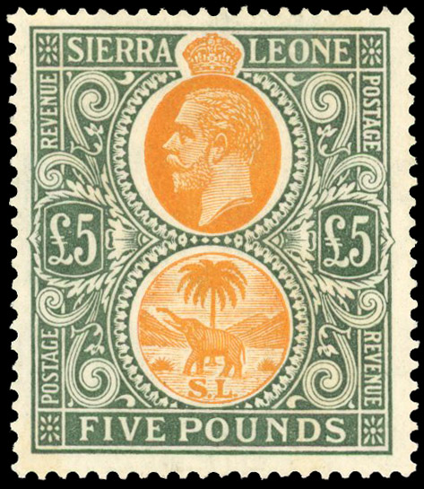 Sierra Leone 1912-21 £5 orange and green