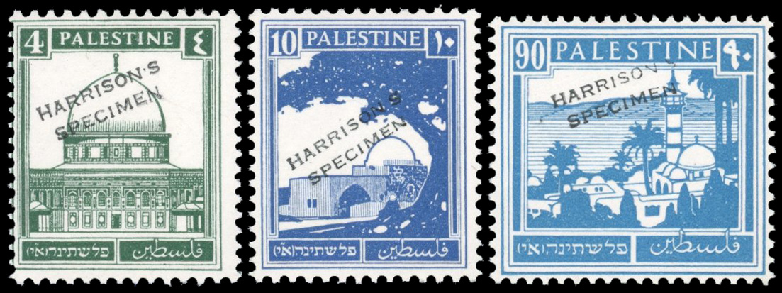 Palestine 1927-45 Pictorials colour trials in unissued colours, 4m, 10m, 90m, SG 92var, 97var, 101var.